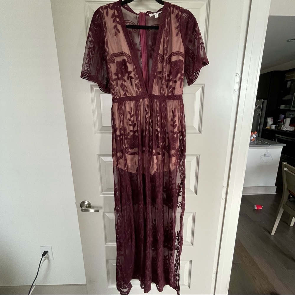Burgundy Lace romper/Dress